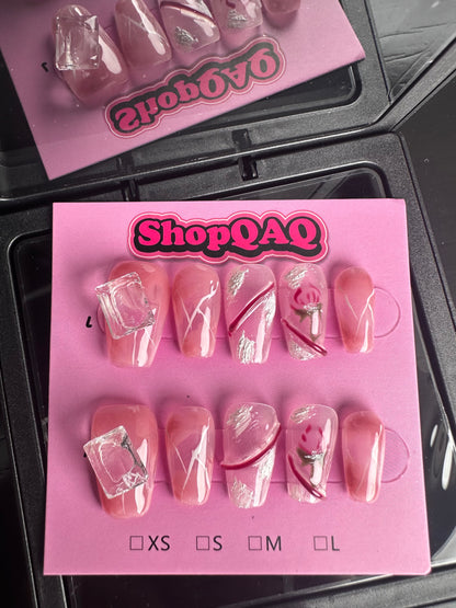 Desert Rose" Hand-Painted Gradient Press-On Nails - 2024 New Arrival, Elegant & Sophisticated Handmade Nail Art False Nails from SHOPQAQ