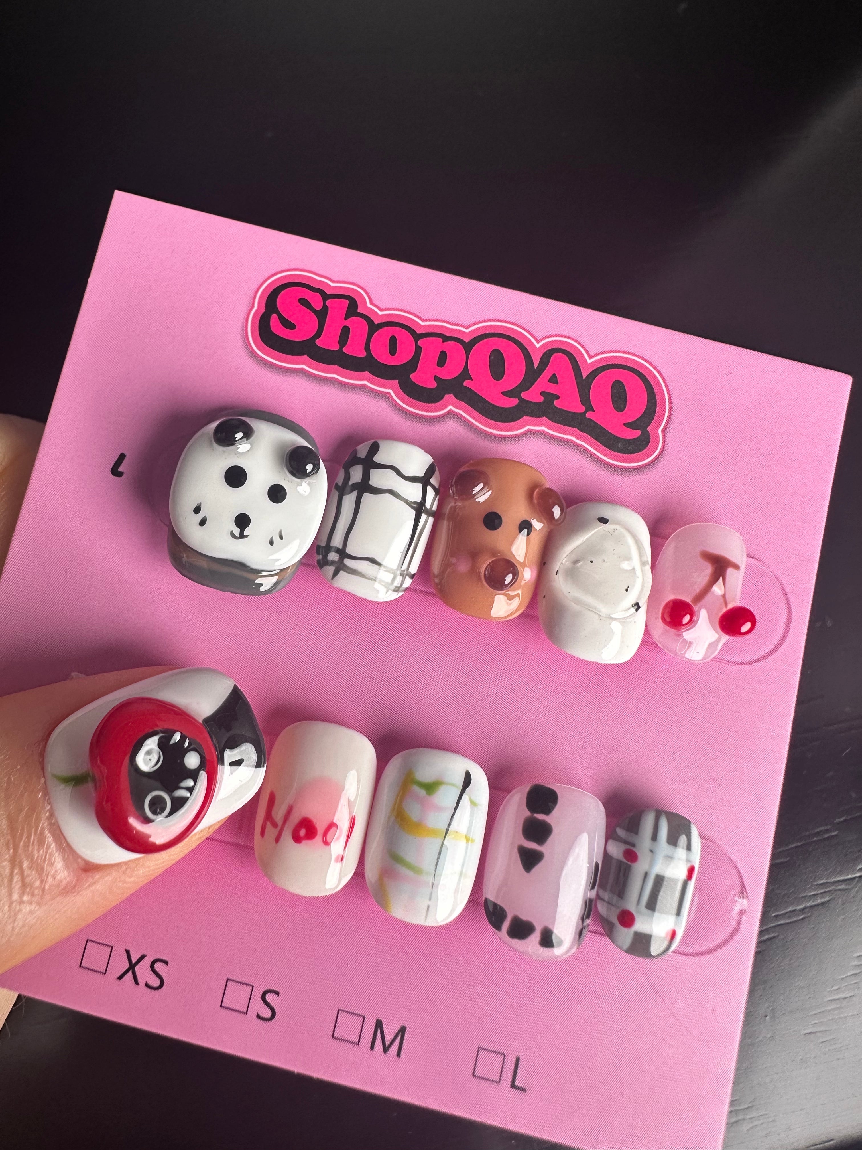 Custom Handcrafted 3D Cute Hand-Painted Apple Nails False Nails from SHOPQAQ