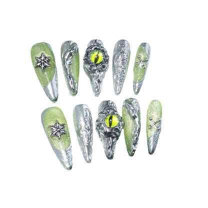 Fairy's Gaze Metal Holographic Long Nail Stickers False Nails from SHOPQAQ