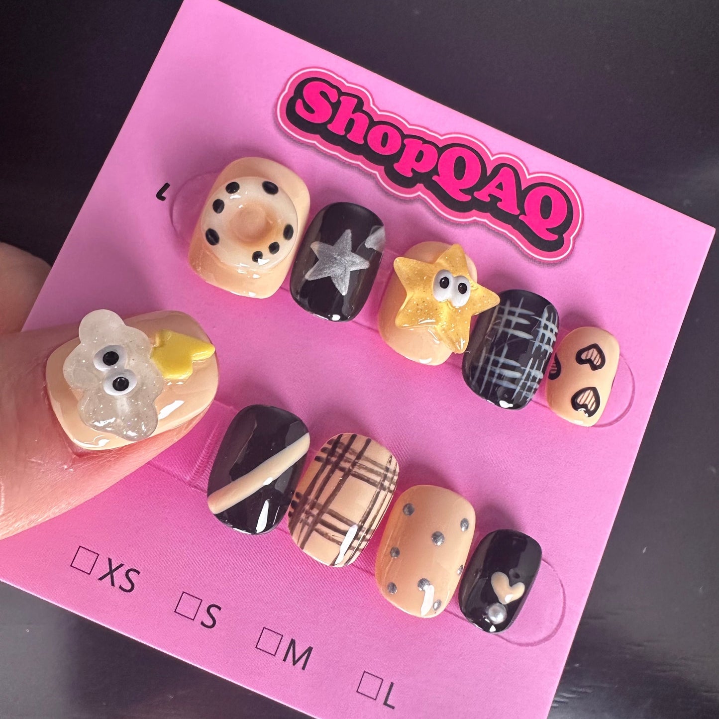 Handmade Short Press-On Nails – 3D Cartoon Stars &amp; Monsters | False Nails | False Nails, Handmade False Nails, press on nails | SHOPQAQ