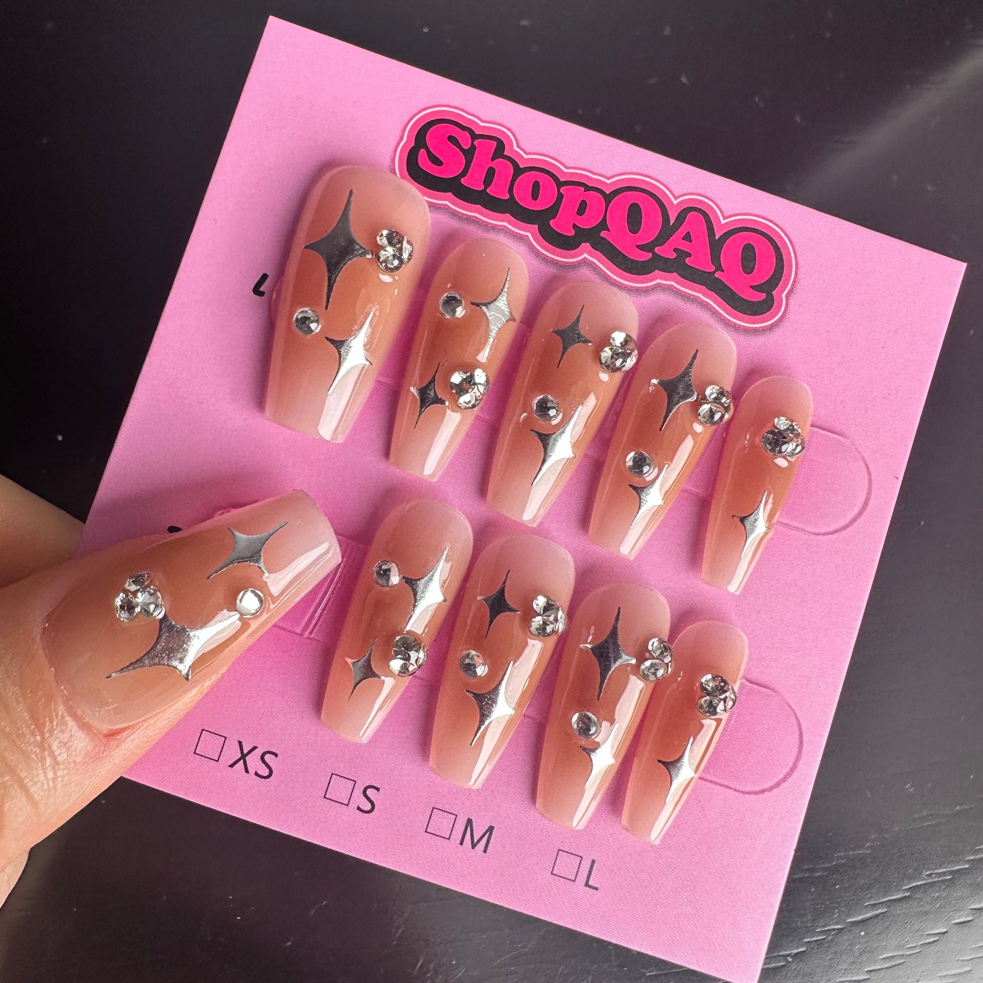 Handcrafted Press-On Nails - 'Blush Starburst' Collection: Sweet & Cool with High-End Touch False Nails from SHOPQAQ