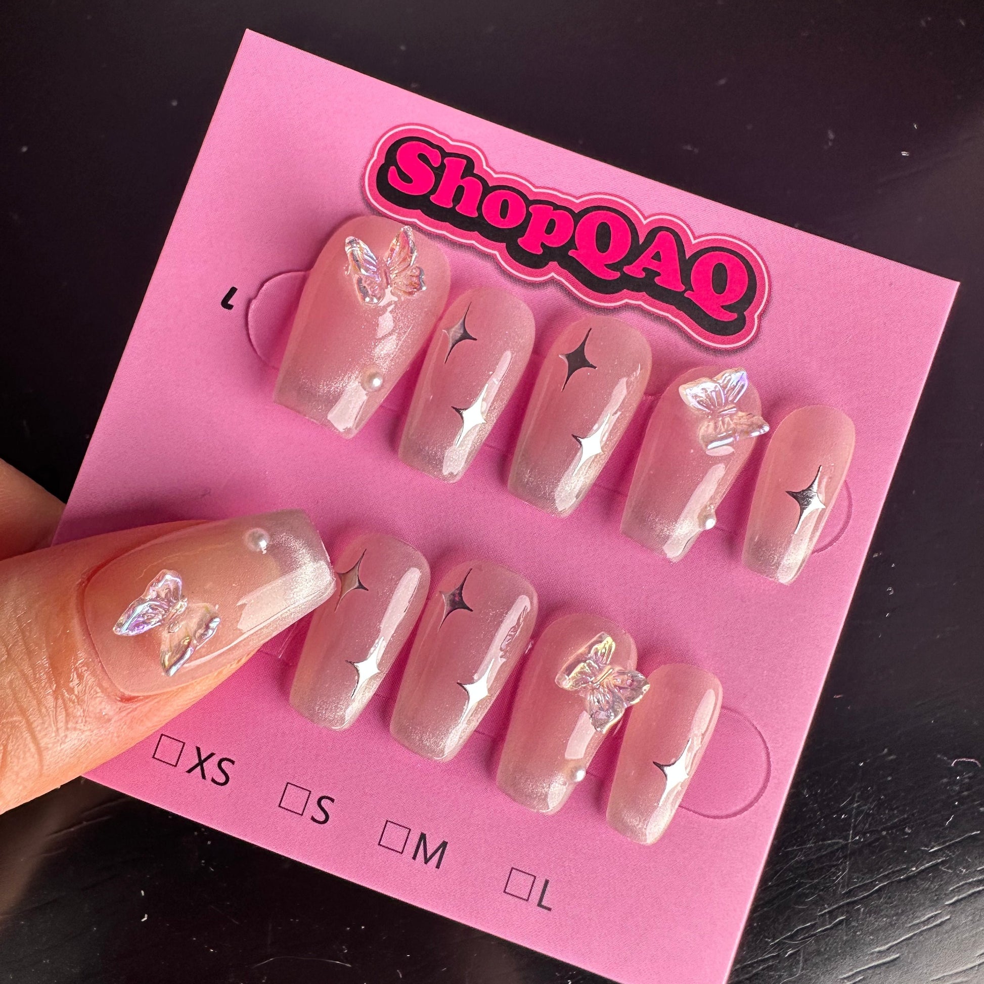 Starlight Flow Ice-Transparent French Cat Eye Press-On Nails - Elegant Crystal Gel Nail Art False Nails from SHOPQAQ