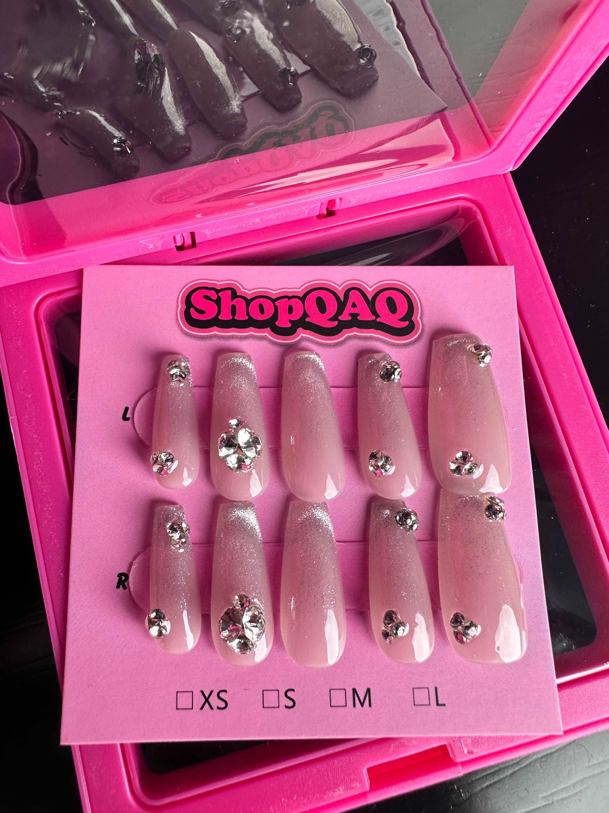 Custom Handcrafted Press-On Nails - Gel Cat Eye & Diamond Bridal Nails, Removable & Safe for All False Nails from SHOPQAQ