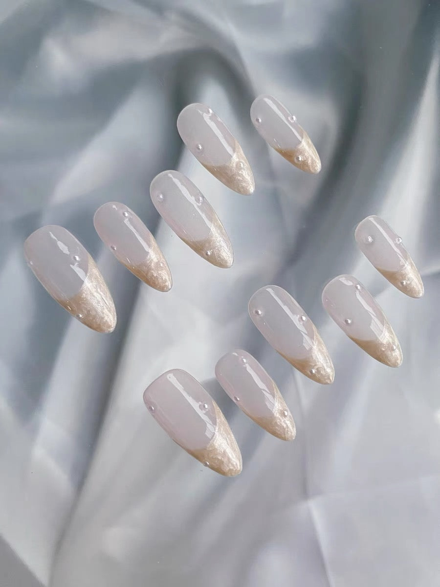 Shell Glow Fairy French Nails | False Nails | False Nails, Handmade False Nails, press on nails | SHOPQAQ