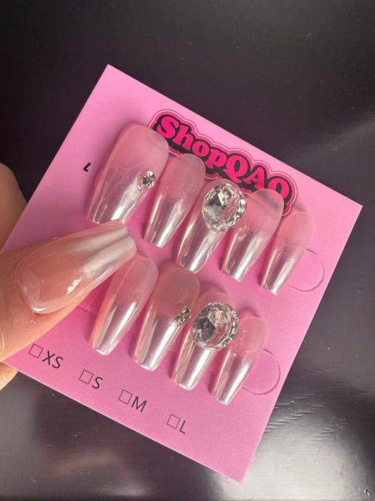 White Moonlight Shimmer Press-On Nails | False Nails | False Nails, Handmade False Nails, press on nails | SHOPQAQ