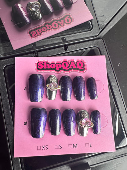 Futuristic Glam Black & Purple Trapezoid Press-On Nails - Easy Removal & Long-Lasting Wear False Nails from SHOPQAQ