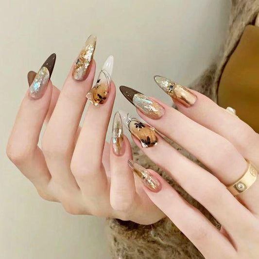 【FALL NAILS】2024 LAST SEASON NEW ARRIVED Golden Brown Autumn Romance Press-On Nails False Nails from SHOPQAQ