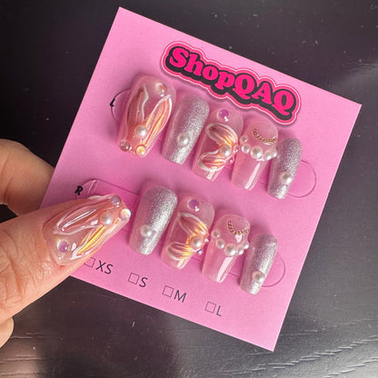 Handcrafted Reusable Press-On Gel Nails - Mermaid Princess Design, Removable & Long-Lasting | False Nails | False Nails, Handmade False Nails, press on nails | SHOPQAQ