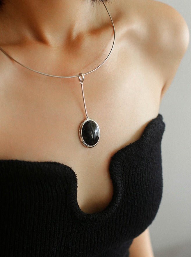 925 Silver Necklace: Wood-grain Marble&Black Onyx & White Mother of Pearl Pendant necklaces from SHOPQAQ