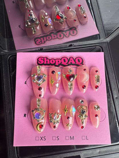 Sailor Moon Blush Handcrafted Press-On Nails - Purely Handmade, Sailor Moon Inspired, Blush Tone, Elegant & Whimsical False Nails from SHOPQAQ