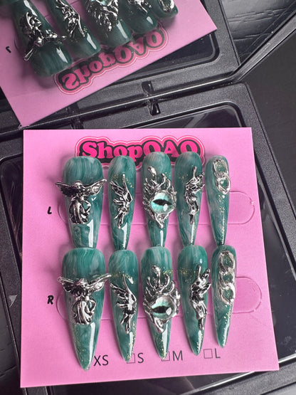 Fall/Winter Gothic Cyberpunk Long Nails with Sweet &amp; Cool Chiaki Vibe False Nails from SHOPQAQ