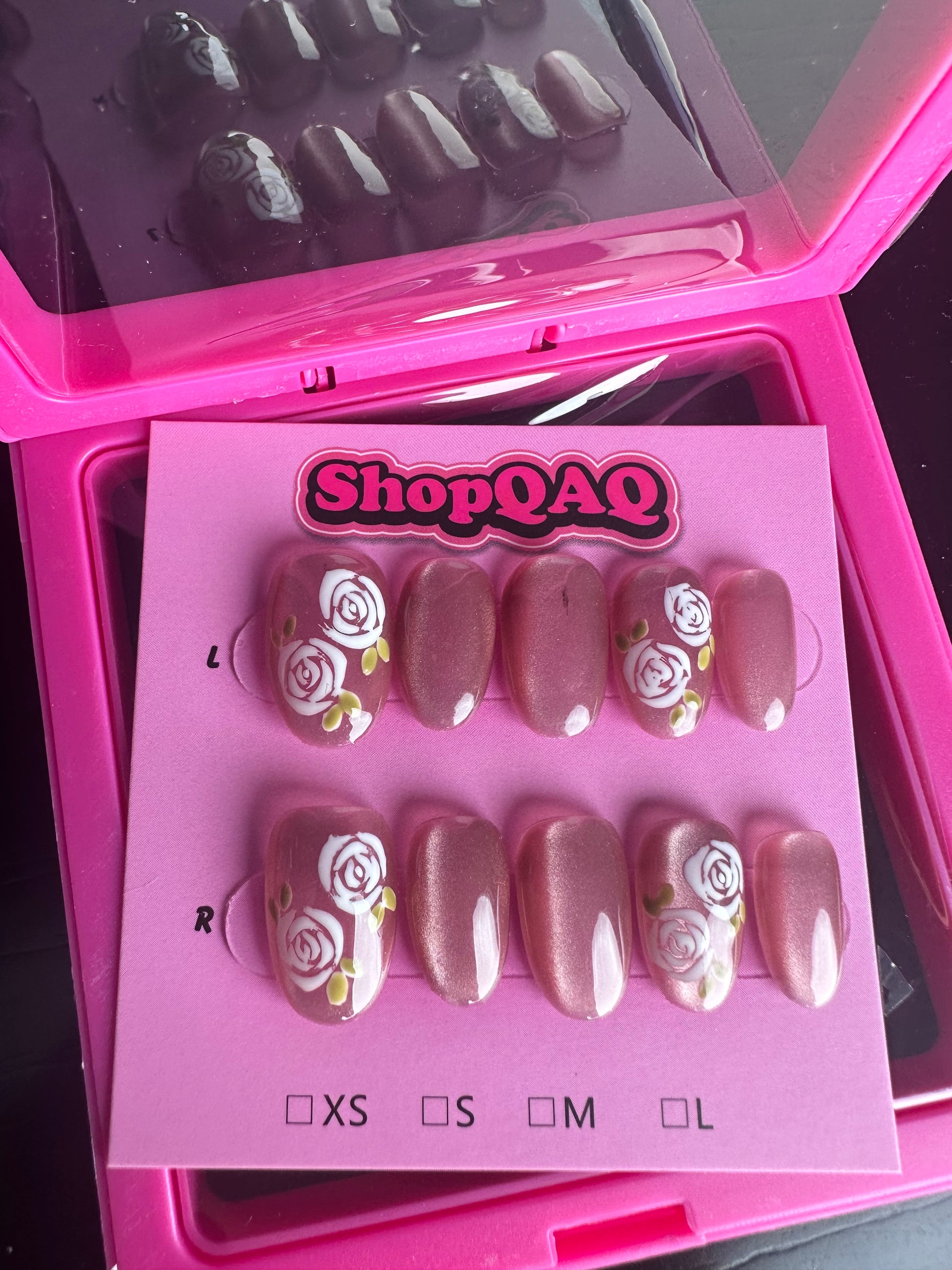 Spring Rose" Hand-Painted Cat Eye Press-On Nails False Nails from SHOPQAQ