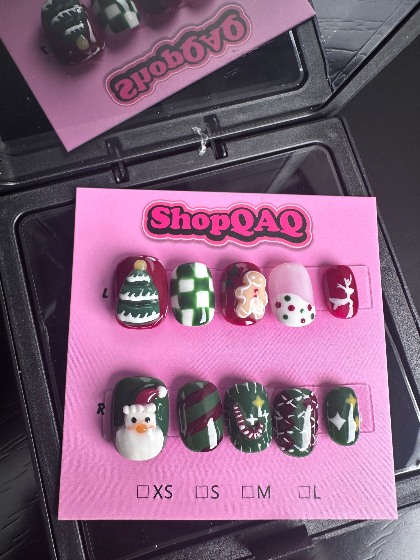 Gingerbread Man Christmas Nail Art | 3D Hand-Painted Press-On Nails – Cute Cartoon Design, Removable for Winter False Nails from SHOPQAQ