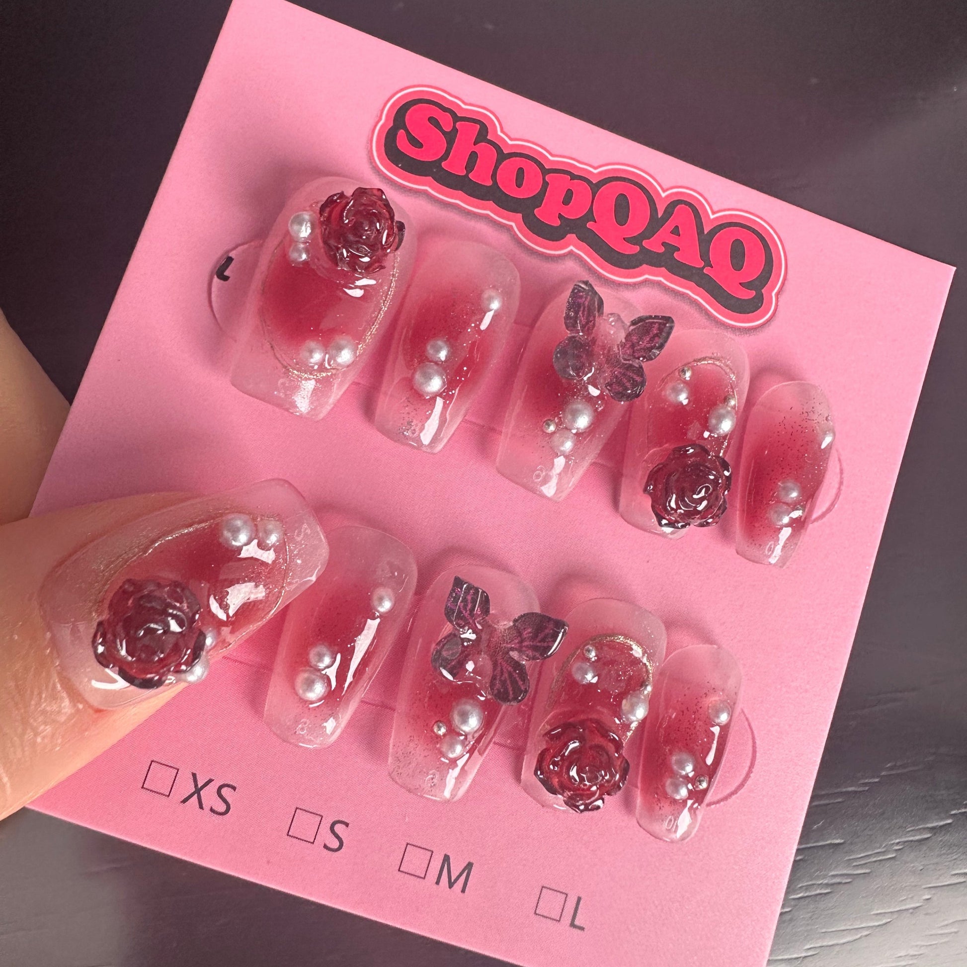 2024 Opulent Burgundy Camellia & Butterfly Press-On Nails – Handcrafted Elegance for the Modern Heiress False Nails from SHOPQAQ