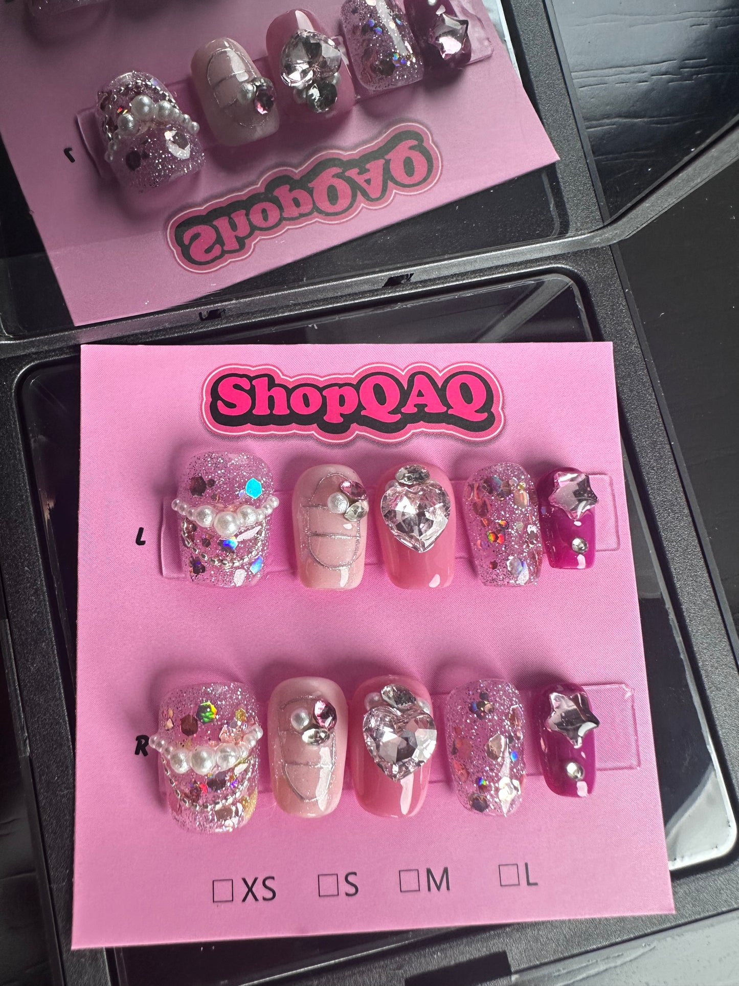 High-End Sweetheart Glitter Press-On Nails – Handcrafted Short-Length False Nails from SHOPQAQ