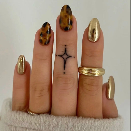 【FALLNAIL】Autumn Leopard Print Gold Handcrafted Press-On Nails | False Nails | False Nails, Handmade False Nails, press on nails | SHOPQAQ