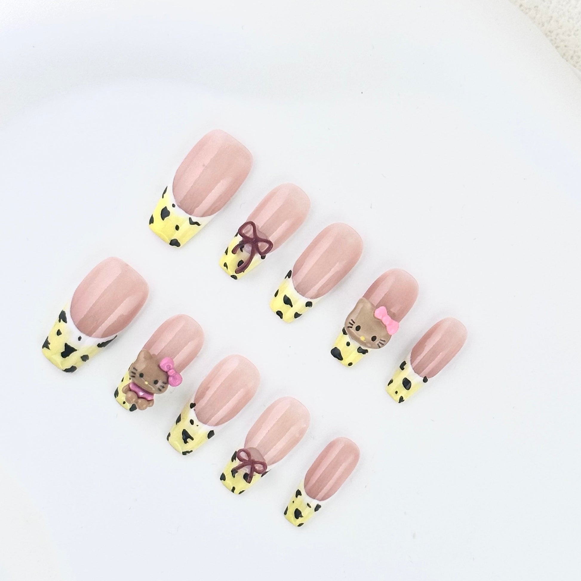 Leopard Bow Kitty Trapezoid Press-On Nails False Nails from SHOPQAQ