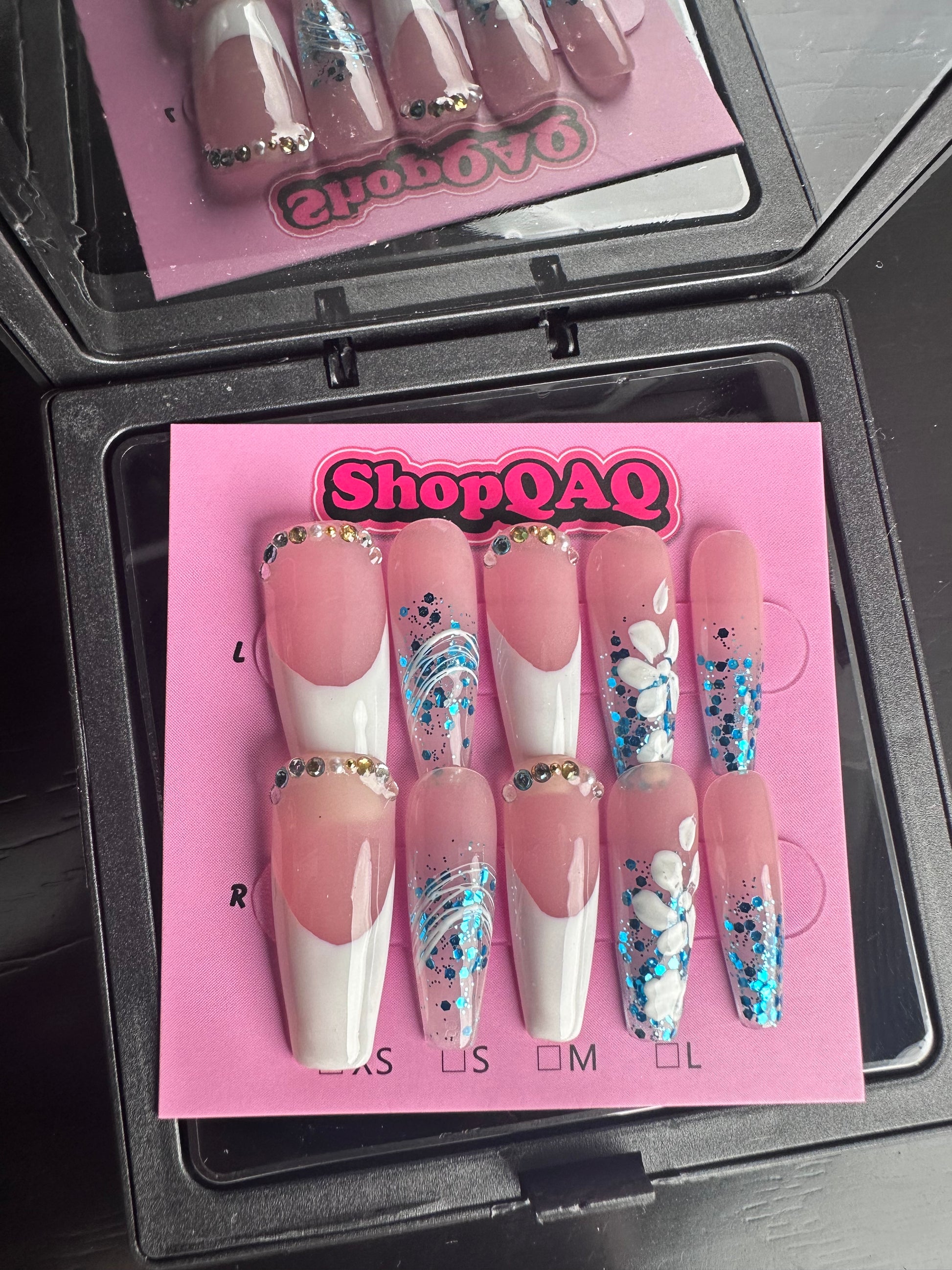 French Hand-Painted Floral Nails | High-End, Chic, White-Enhancing, Mid-Length Handmade Press-On Nails (2024) False Nails from SHOPQAQ