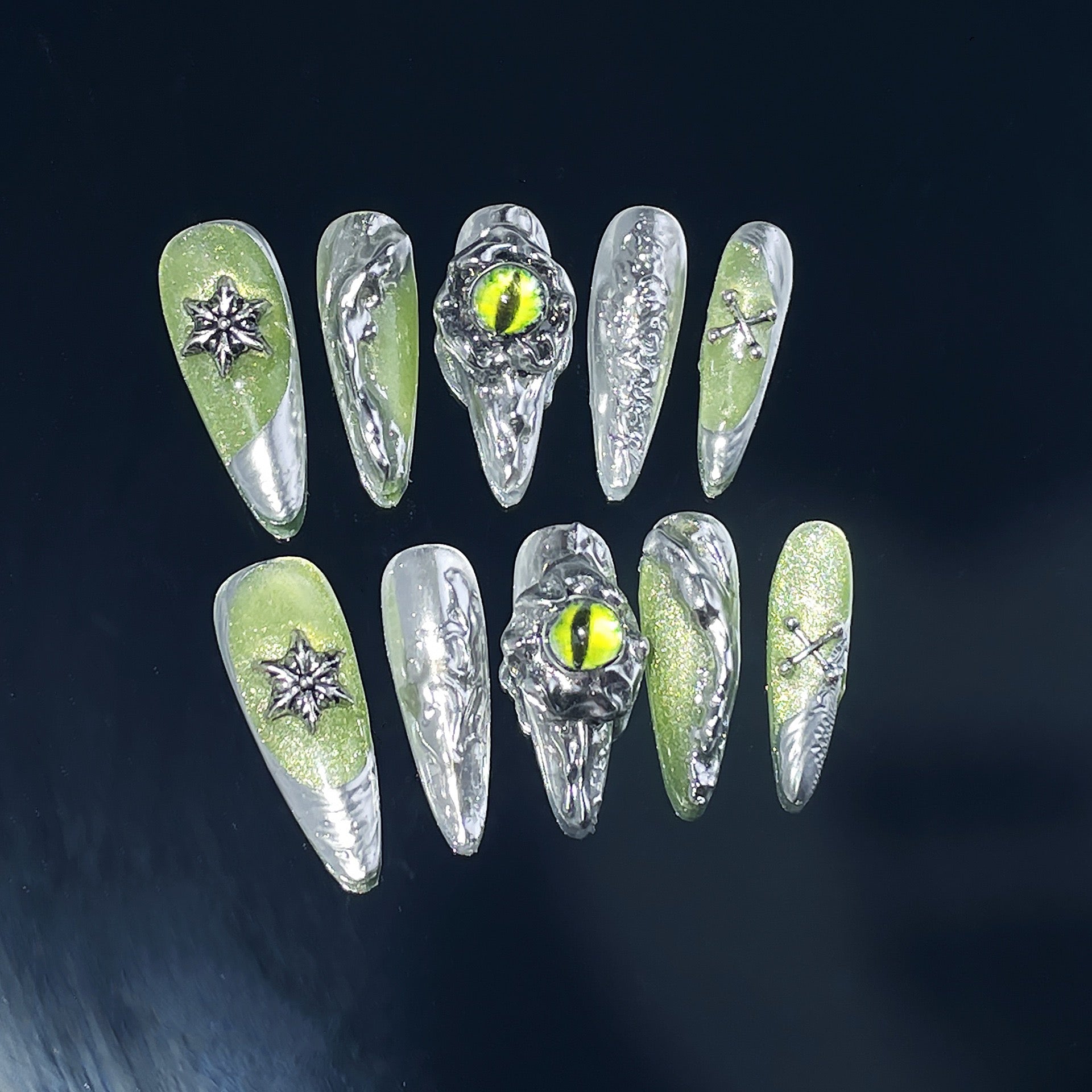 Fairy's Gaze Metal Holographic Long Nail Stickers False Nails from SHOPQAQ
