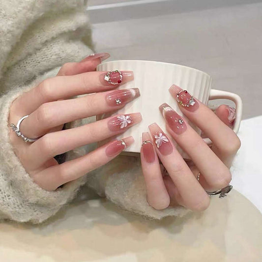 Blush Cat Eye French Manicure and Hand-painted Butterfly False Nails from SHOPQAQ