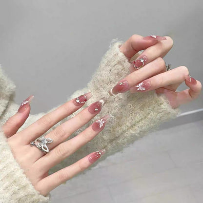 Blush Cat Eye French Manicure and Hand-painted Butterfly False Nails from SHOPQAQ