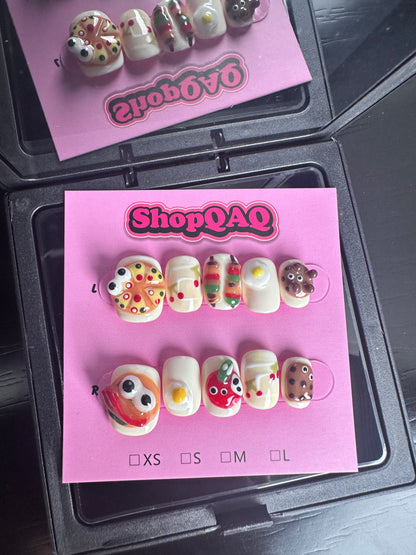 Handcrafted Burger Delight | Cute Short Press-On Nails – Brightening, Student-Friendly, Summer 2024 New Collection" False Nails from SHOPQAQ