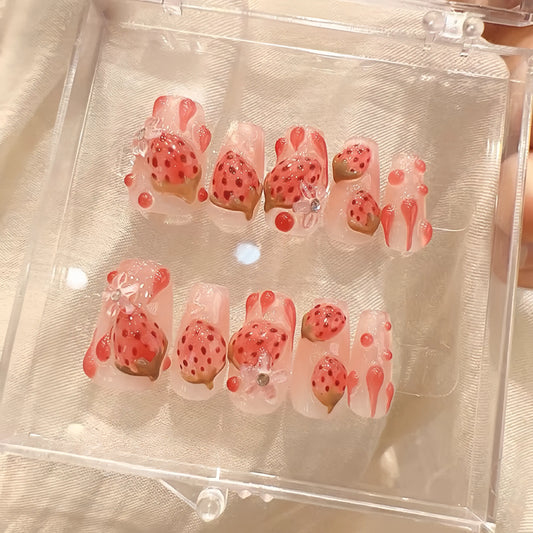 Ice-clear Strawberry Pink False Nails from SHOPQAQ