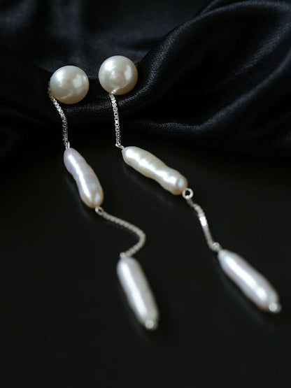 925 Silver Toothpick Pearl Long Earrings earrings from SHOPQAQ