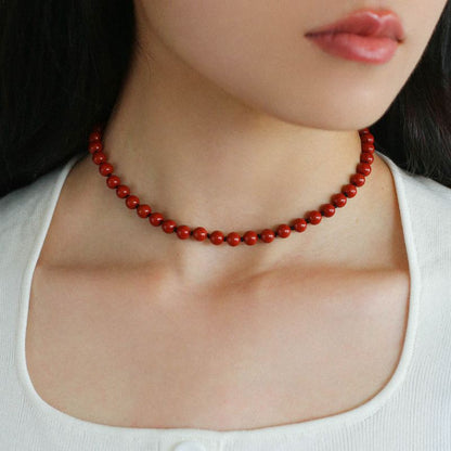 925 Silver Clasp Red Natural Stone Beaded Necklace necklaces from SHOPQAQ