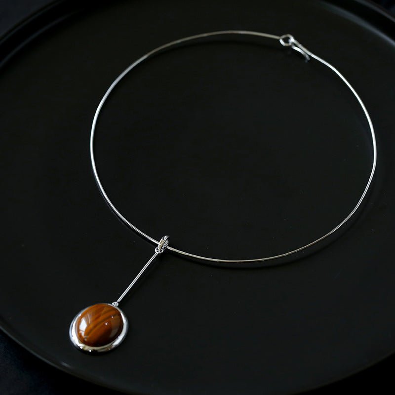 925 Silver Necklace: Wood-grain Marble&Black Onyx & White Mother of Pearl Pendant necklaces from SHOPQAQ