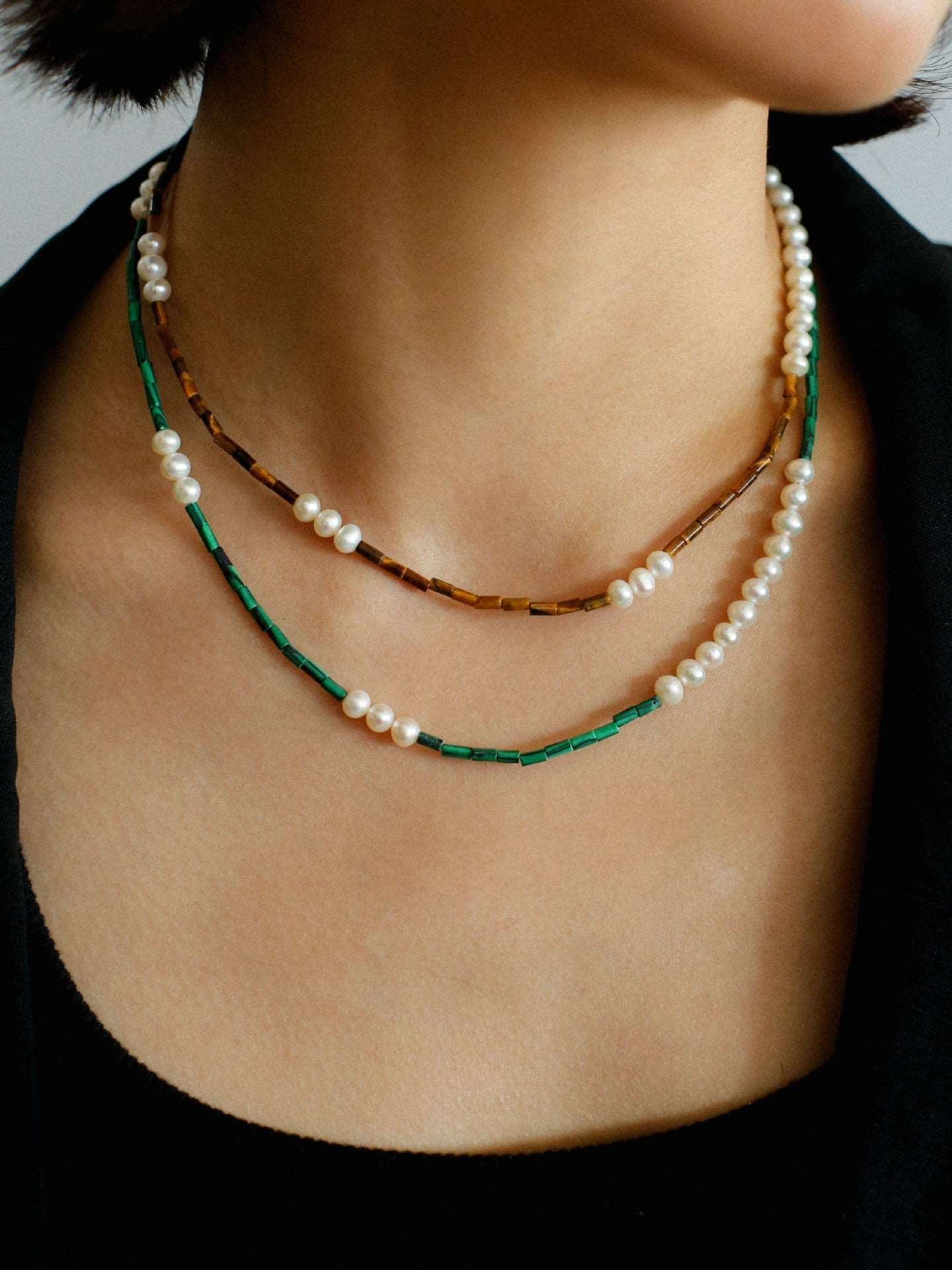 Brown Tiger Eye and Freshwater Pearl Necklace necklaces from SHOPQAQ