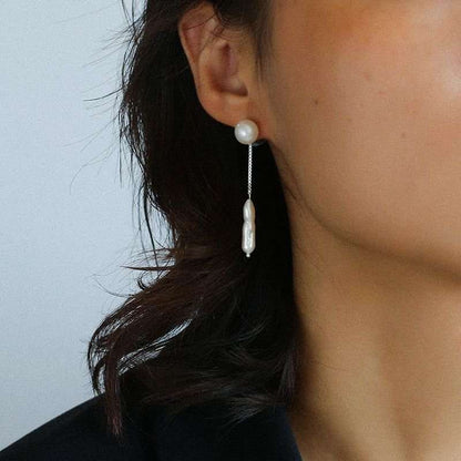 925 Silver Toothpick Pearl Long Earrings earrings from SHOPQAQ