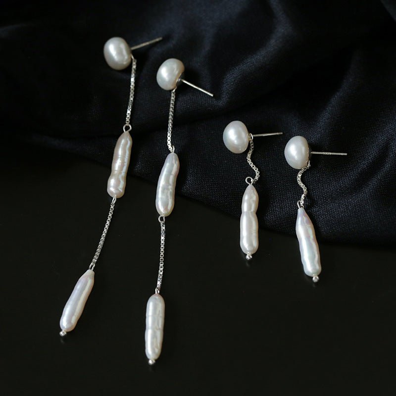 925 Silver Toothpick Pearl Long Earrings earrings from SHOPQAQ