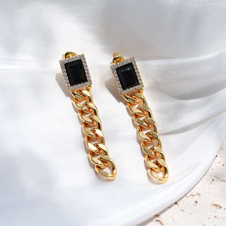 Black Square Zircon Chain Earrings earrings from SHOPQAQ