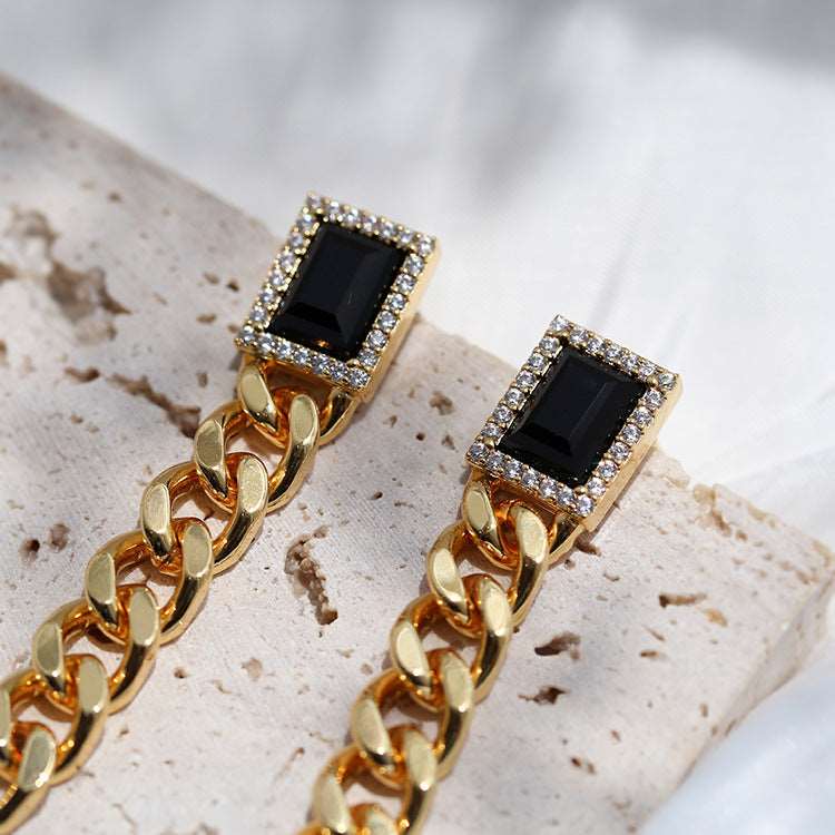 Black Square Zircon Chain Earrings earrings from SHOPQAQ