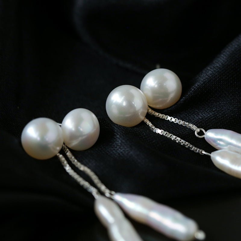 925 Silver Toothpick Pearl Long Earrings earrings from SHOPQAQ