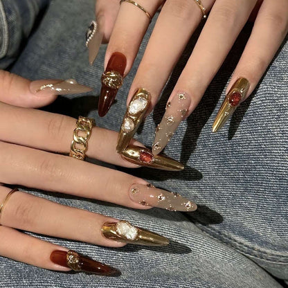 Crimson Baroque Mélange False Nails from SHOPQAQ