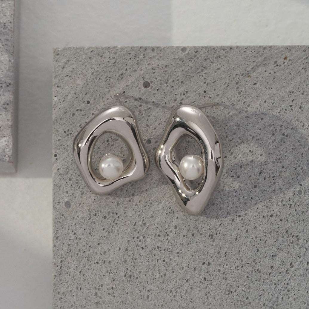 Asymmetrical Sterling Silver Pearl Earrings earrings from SHOPQAQ