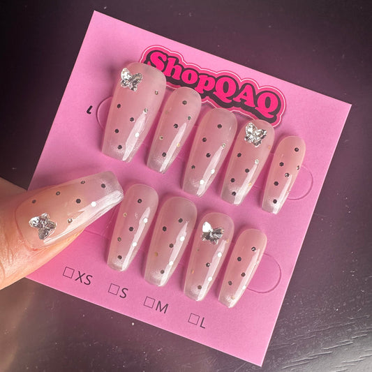 Polka Dot French Butterfly Spring/Summer Evening Luxury Press-On Nails | False Nails | False Nails, Handmade False Nails, press on nails | SHOPQAQ