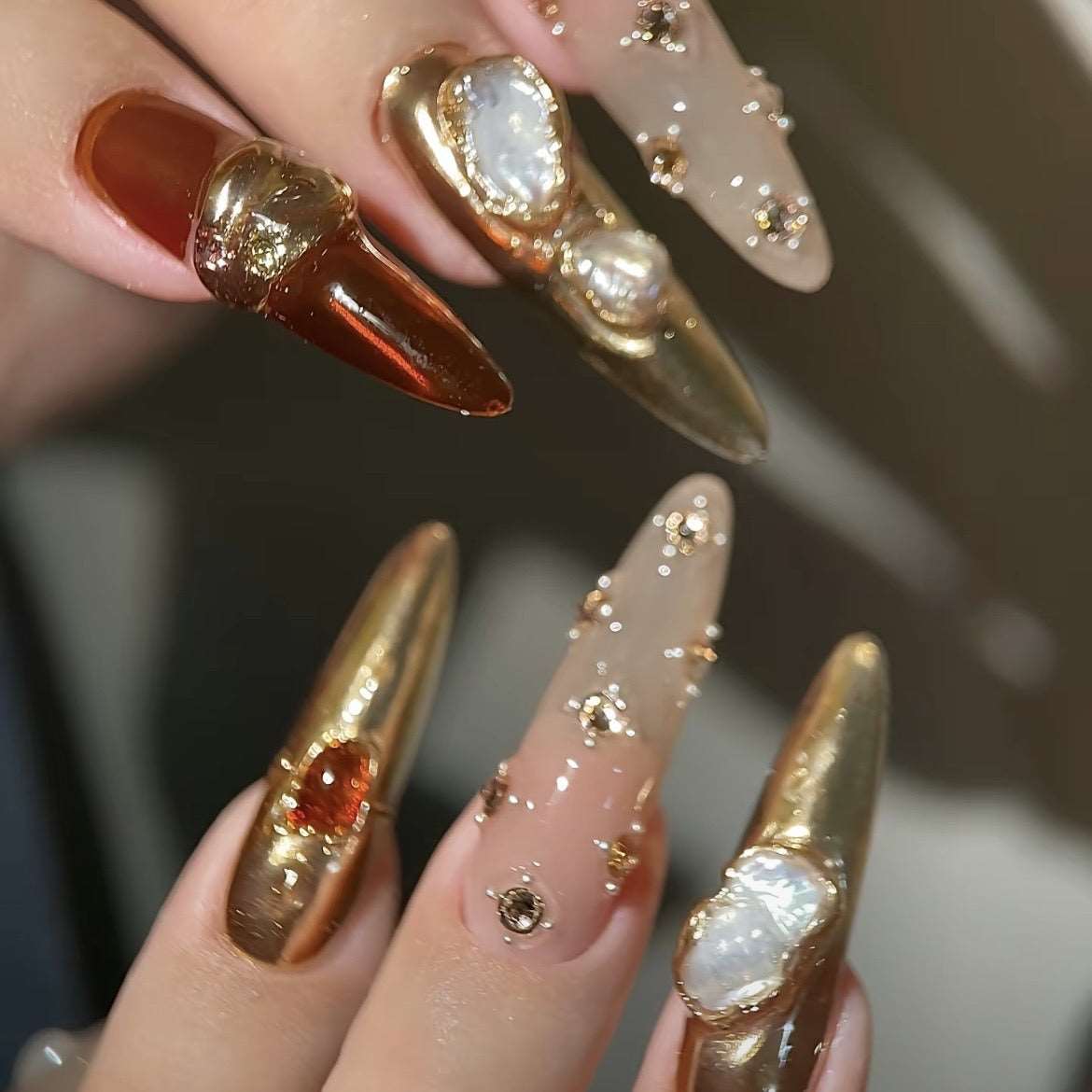 Crimson Baroque Mélange False Nails from SHOPQAQ