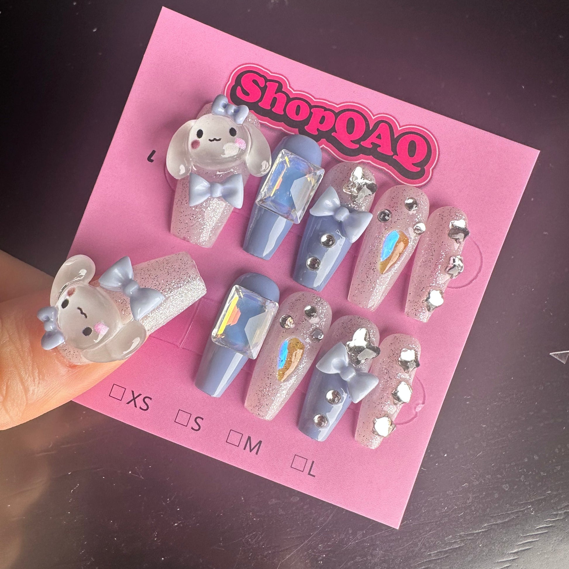 Big-Eared Cinnamoroll Cartoon Jelly Bow Lollipop Nail Accessories | False Nails | False Nails, Handmade False Nails, press on nails | SHOPQAQ