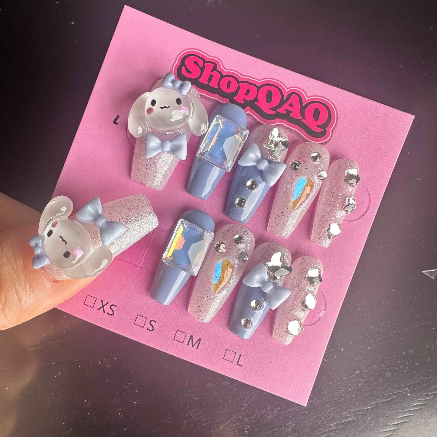 Big-Eared Cinnamoroll Cartoon Jelly Bow Lollipop Nail Accessories False Nails from SHOPQAQ