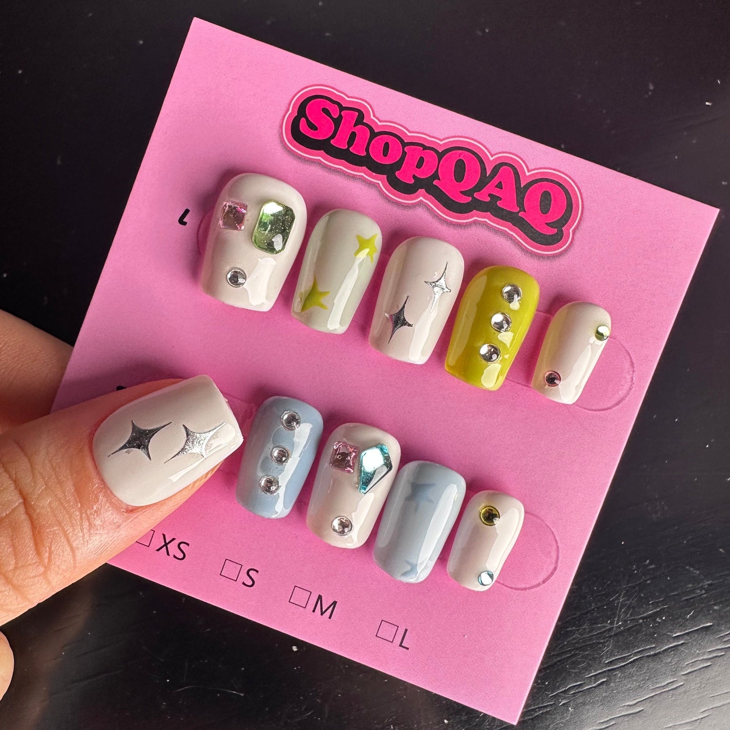 Low-Saturation Brightening Press-On Nails - Ins Style Spring/Summer Short Handcrafted Removable Nail Art (AB Options) | False Nails | SHOPQAQ