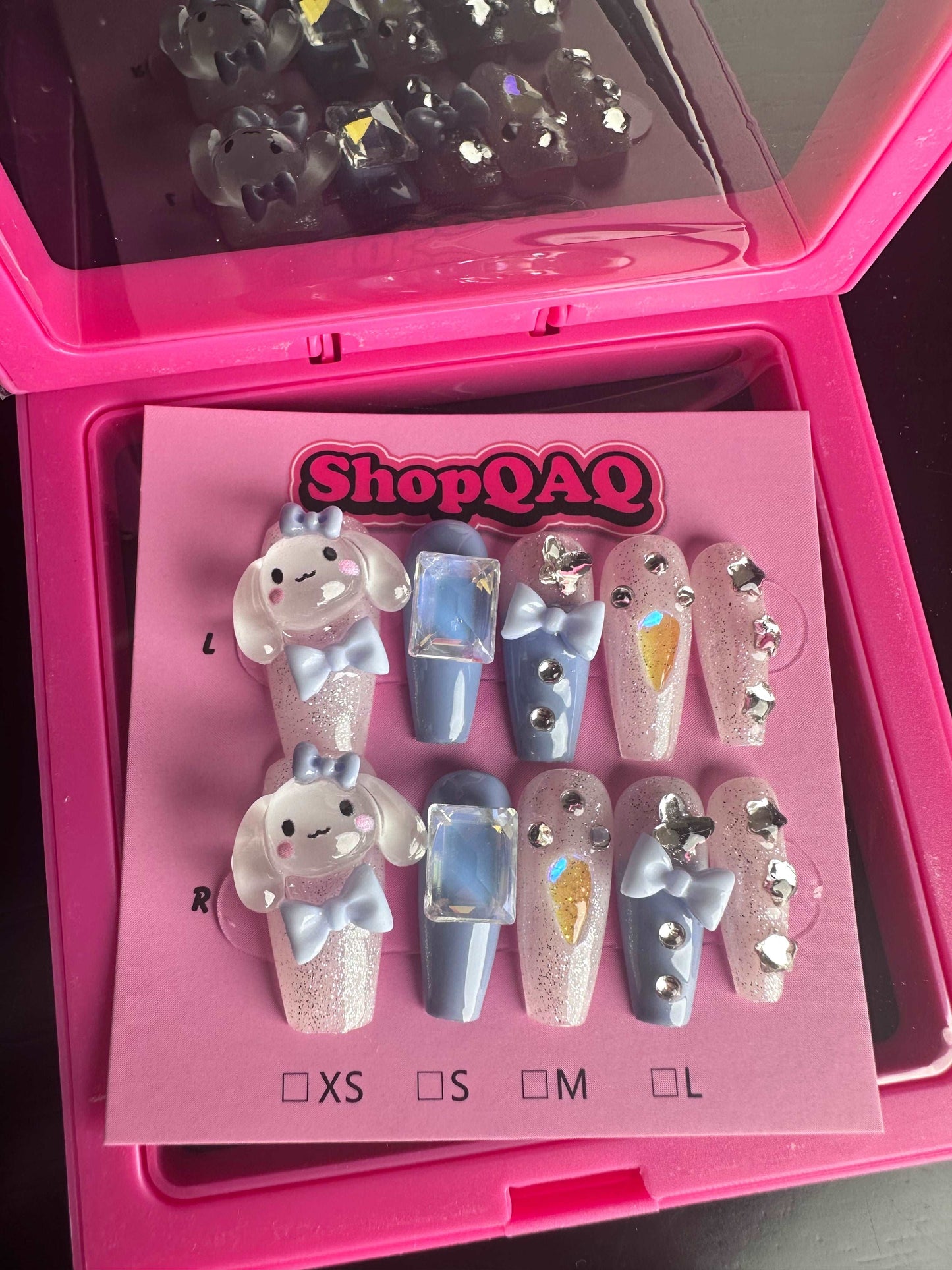 Big-Eared Cinnamoroll Cartoon Jelly Bow Lollipop Nail Accessories False Nails from SHOPQAQ