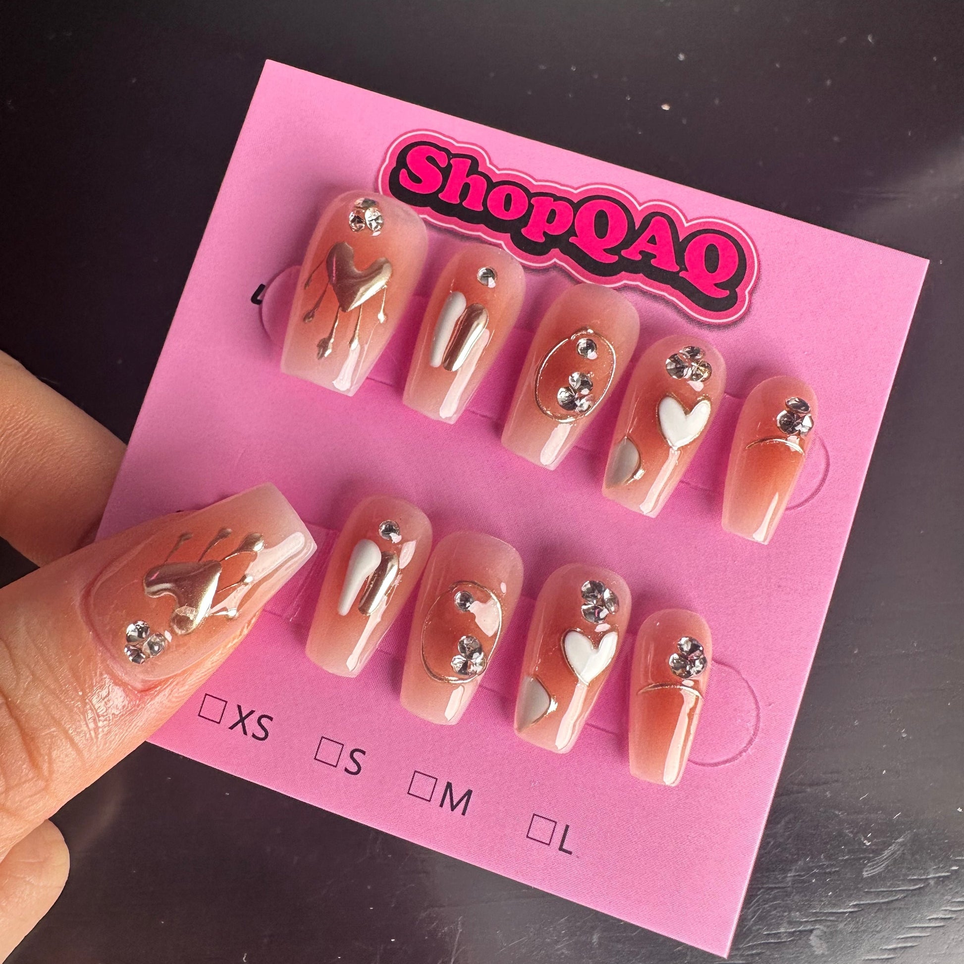 Cozy Heart Autumn/Winter Vibe Press-On Nails - Handcrafted Gel Nails with Heart Design, Reusable and Long-Lasting False Nails from SHOPQAQ