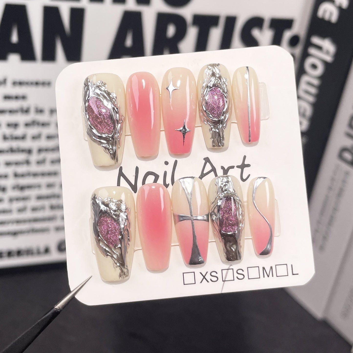 Sweet Cool Metal Design False Nails from SHOPQAQ