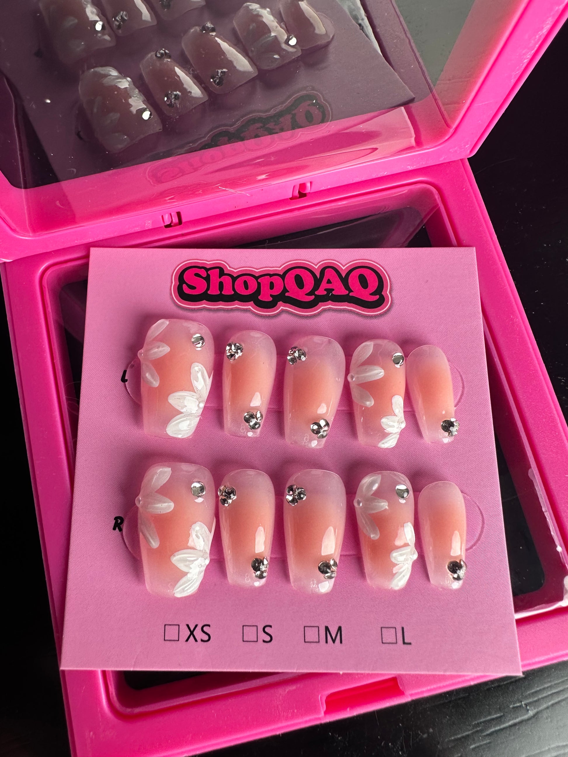 [Handmade Actual Photo] Handcrafted Gel Press-On Nails - Water Mist Ice Flower Design, Reusable Nail Art False Nails from SHOPQAQ