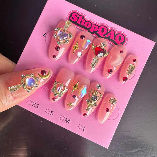 Sailor Moon Blush Handcrafted Press-On Nails - Purely Handmade, Sailor Moon Inspired, Blush Tone, Elegant & Whimsical False Nails from SHOPQAQ