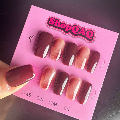 Autumn Amber Ombre Press-On Nails - Handcrafted Coffee & Milk Tea Color Gel Nail Art False Nails from SHOPQAQ