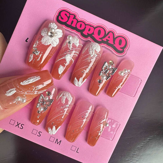 2024 New Year Collection | Handcrafted Press-On Nails – Sweet and Edgy Butterfly Design for Everyday Wear False Nails from SHOPQAQ